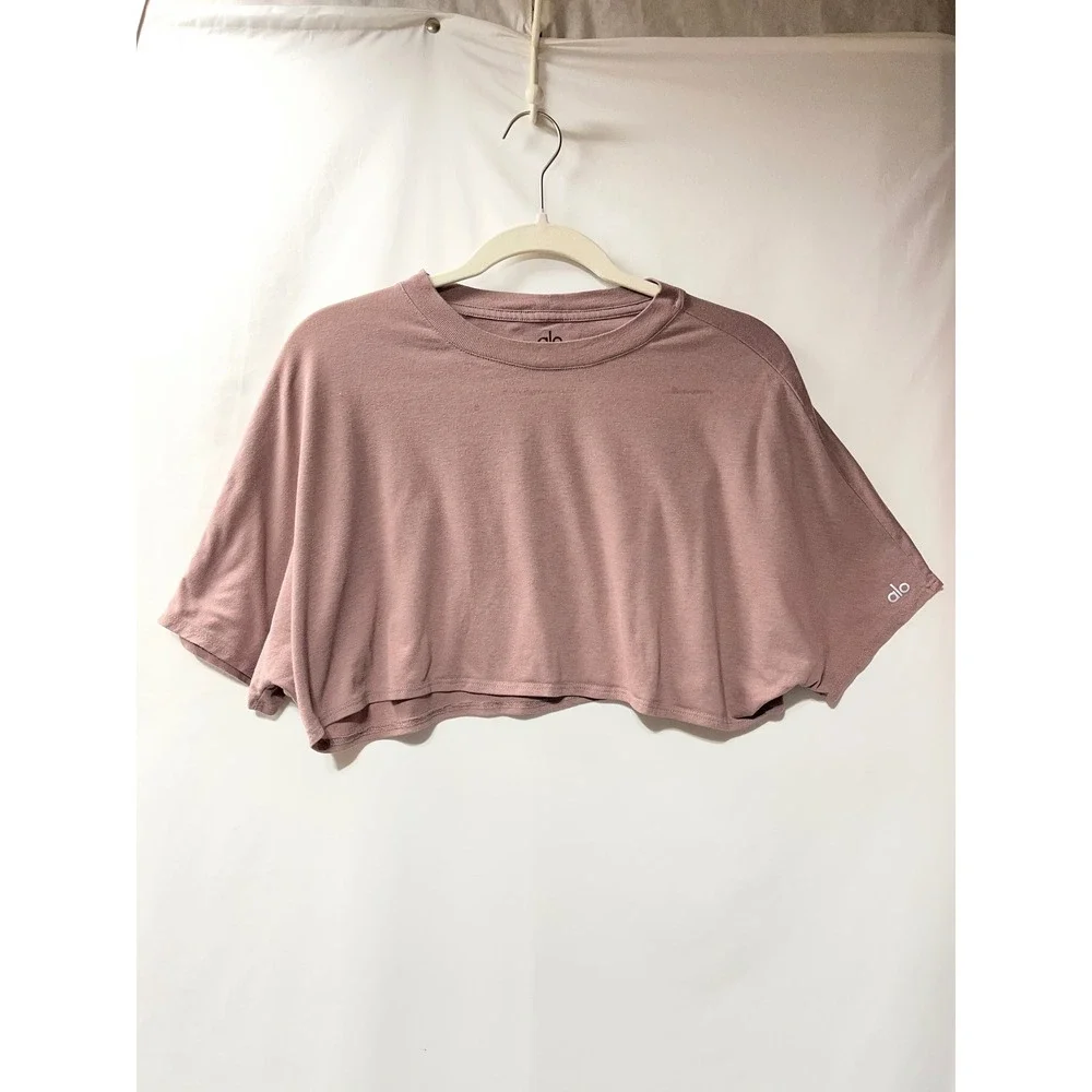 Alo Yoga Womens Cropped Graphic T-Shirt Mauve Pink Short Sleeve Size S Small